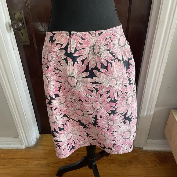 Talbots Vintage Floral Pencil Denim Skirt Womens Sz 10 Stretch Cotton Pink - Picture 5 of 8